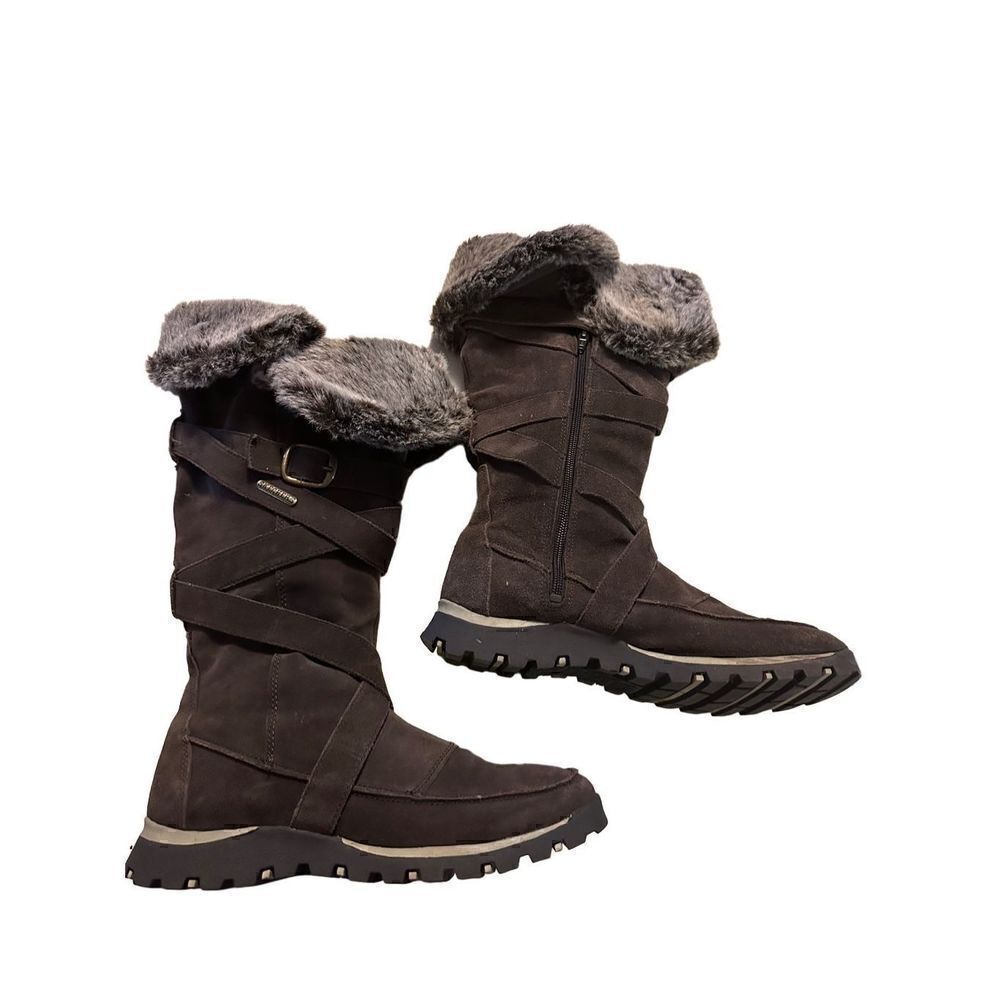 Skechers Womens Brown Suede Leather Faux Fur Accents Zip Up Pull On Boots Size 9